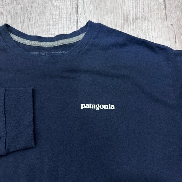Patagonia Responsibili-tee Long Sleeve T-Shirt Men's Size L Bison Graphic Blue - Picture 3 of 11